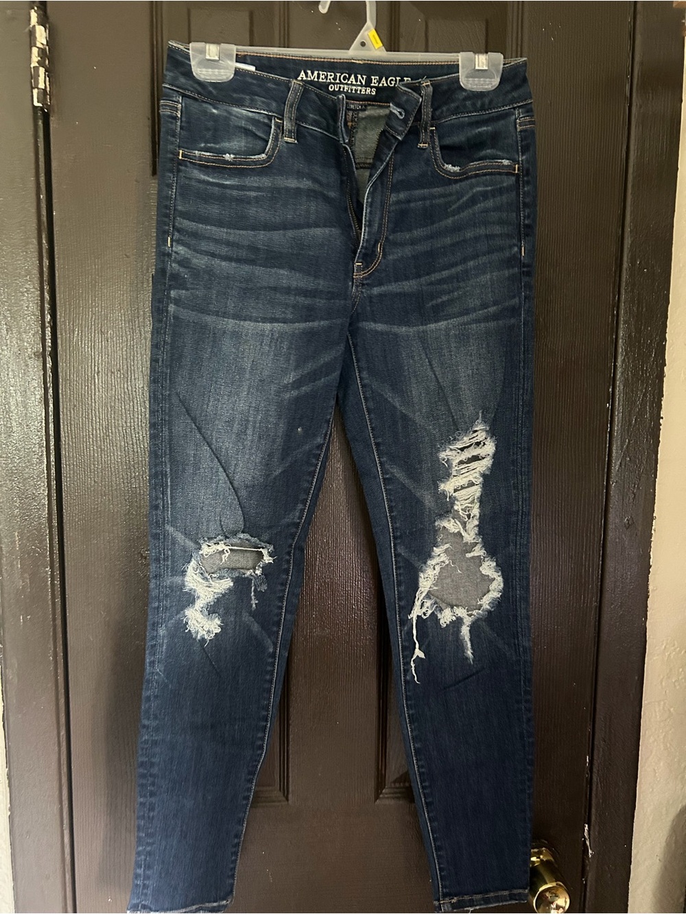 American Eagle Outfitters Men's Dark Blue Distressed Skinny Jeans